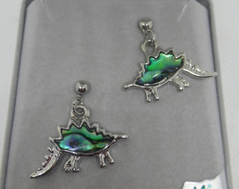Stegosaurus Earrings Inlaid with Abalone