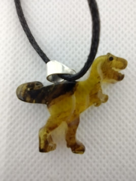 Amber Carved Tyrannosaurus Rex Necklace, 25 Million Years Old